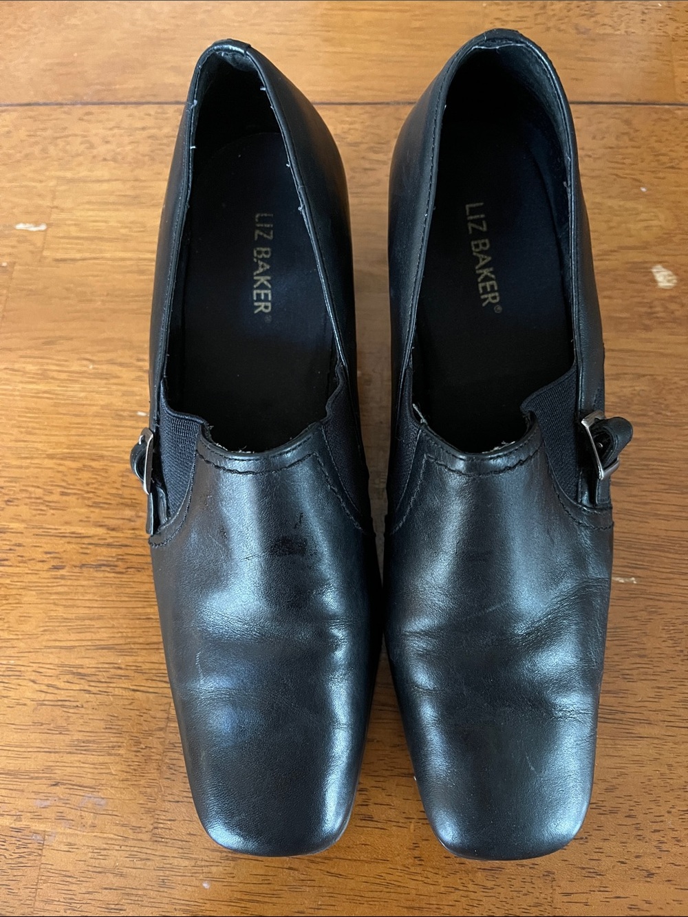 Liz Baker Black Leather Slip-On Ankle Booties with Block Heel